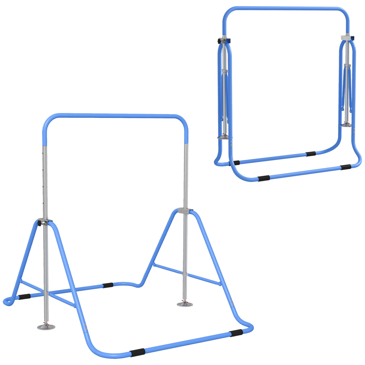 Photo of HOMCOM Kids Gymnastic Bar, with Adjustable Height, Foldable Horizontal Bars - Blue in Blue colour on a white background