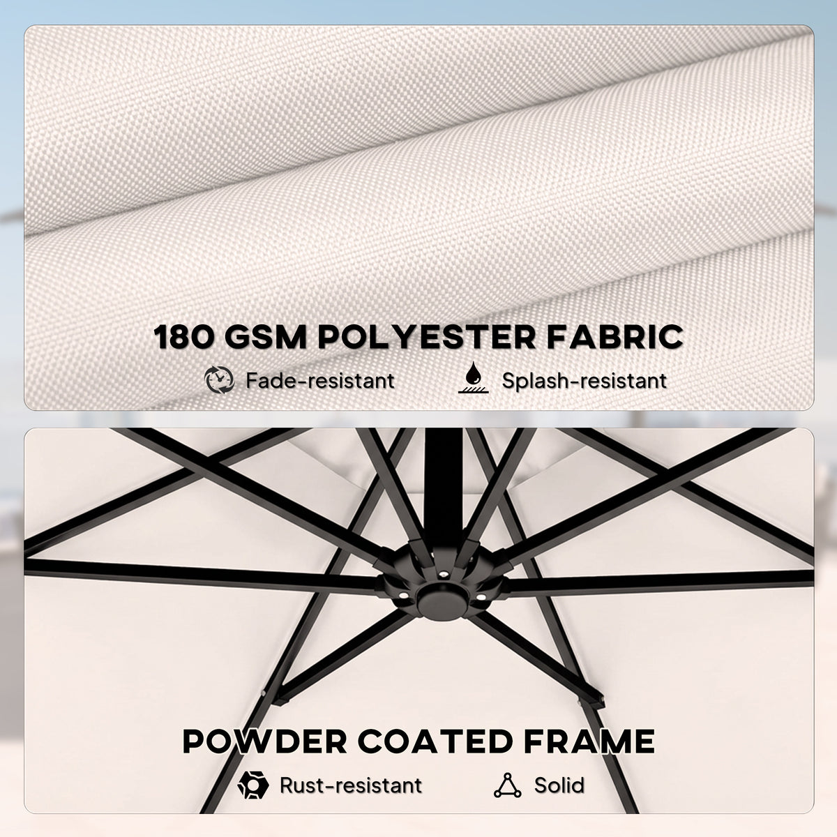 Outsunny 3 m Garden Cantilever Parasol with Cover, Round Overhanging Umbrella with 360° Rotation, Tilt, Cream White