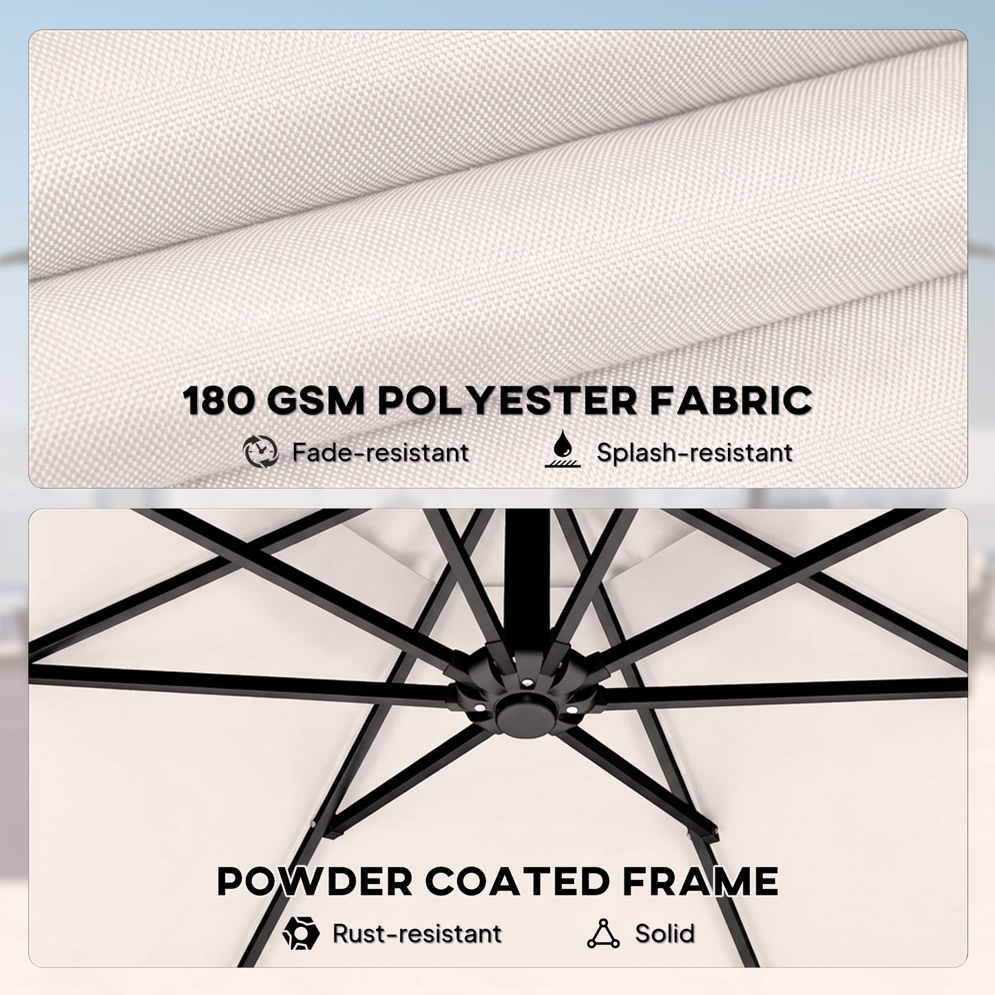 Outsunny 3 m Garden Cantilever Parasol with Cover, Round Overhanging Umbrella with 360° Rotation, Tilt, Cream White