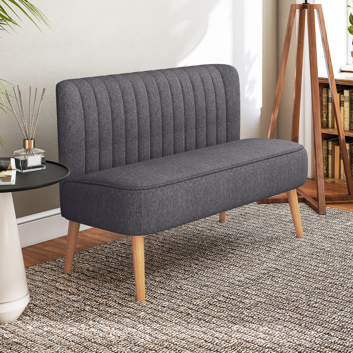 HOMCOM Modern Double Seat Sofa Loveseat Couch 2 Seater Compact Sofa Padded Linen Wood Leg Dark Grey