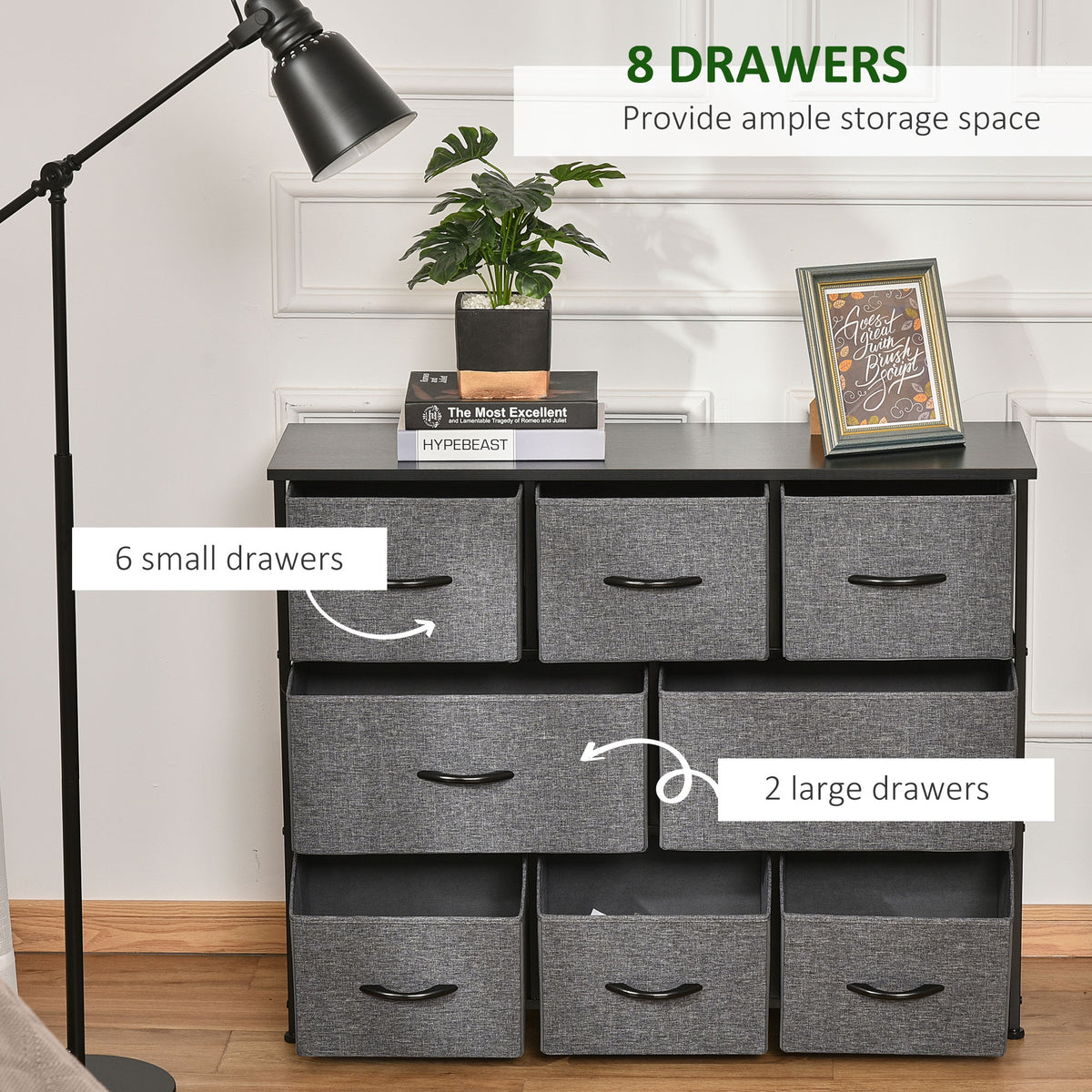 HOMCOM eight-drawer fabric dresser with six small and two large drawers
