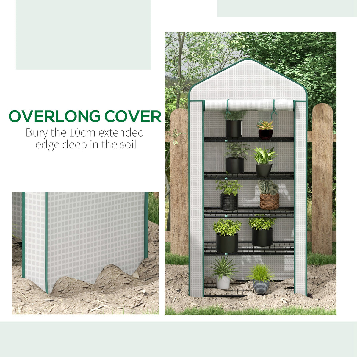 Outsunny 5 Tier Widened Mini Greenhouse with Reinforced PE Cover, Portable Indoor Outdoor Green House with Roll-up Door and Wire Shelves, 90 x 49 x 193cm, White