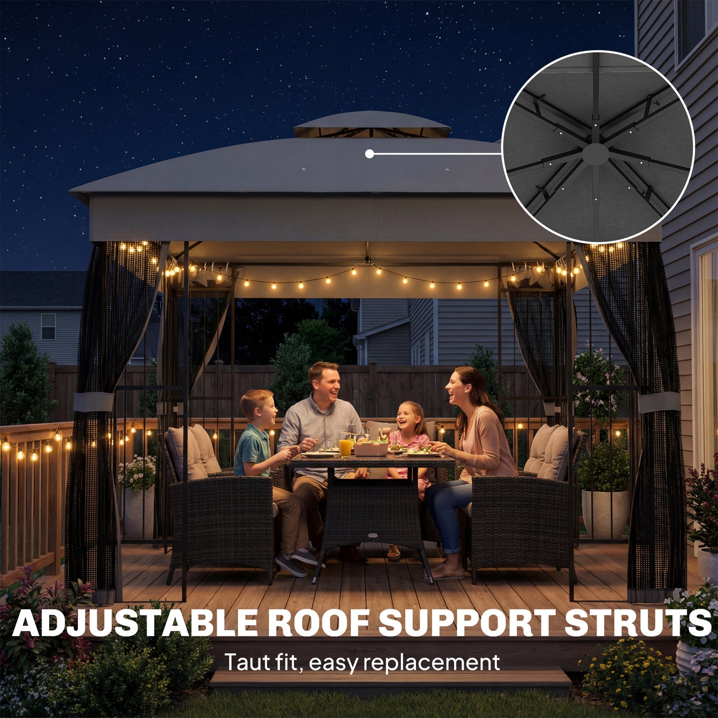 Outsunny 3 x 3 m Outdoor Garden Gazebo with Post Shelves, UPF50+ Double Roof Patio Permanent Pavilion, Grey