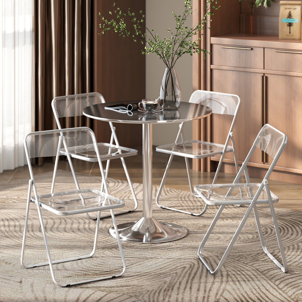 HOMCOM Foldable Chairs, Folding Chairs with Transparent Seat and Backrest, Heavy Duty Steel Frame, 47W x 48D x 75H cm, Clear