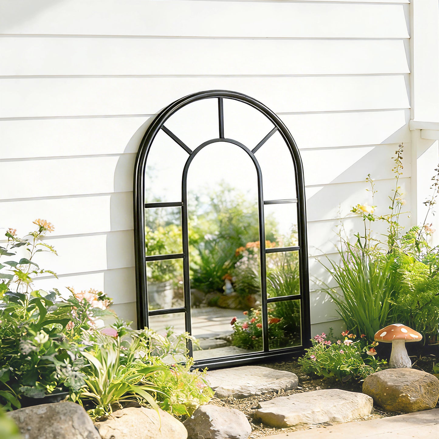 Outsunny Arched Mirror, Shatterproof Acrylic Windowpane Wall Mounted Mirror with Robust Metal Frame, 71 x 51 cm, Black