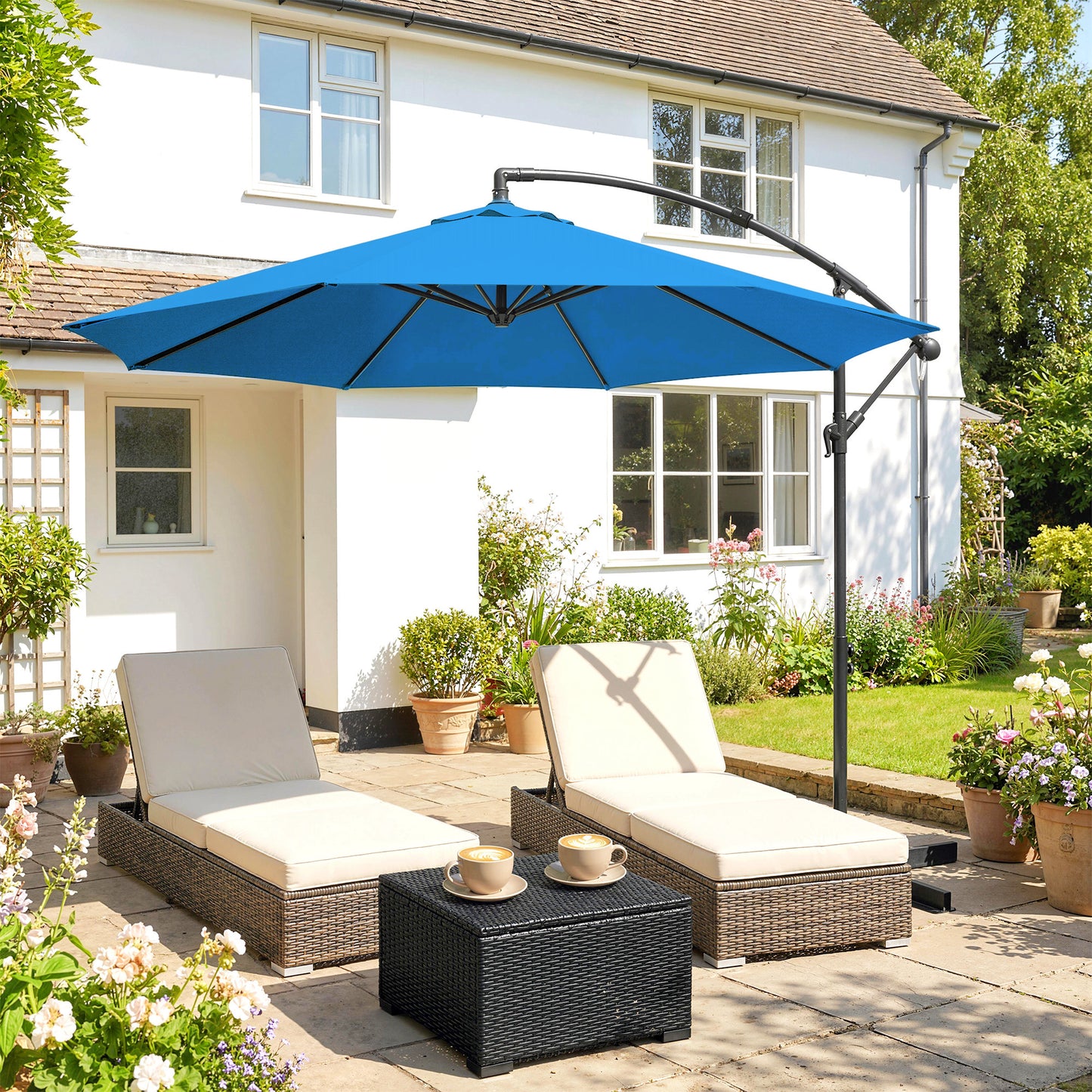Outsunny 3m Overhanging Cantilever Parasol, with Cross Base - Blue