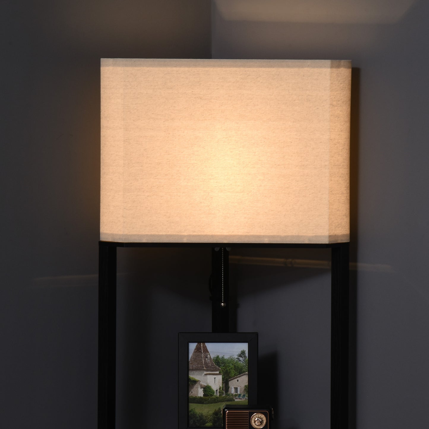 HOMCOM Corner Floor Lamp with Shelves, Tall Standing Lamps for Living Room, with Pull Chain Switch Bulb not Included, Black