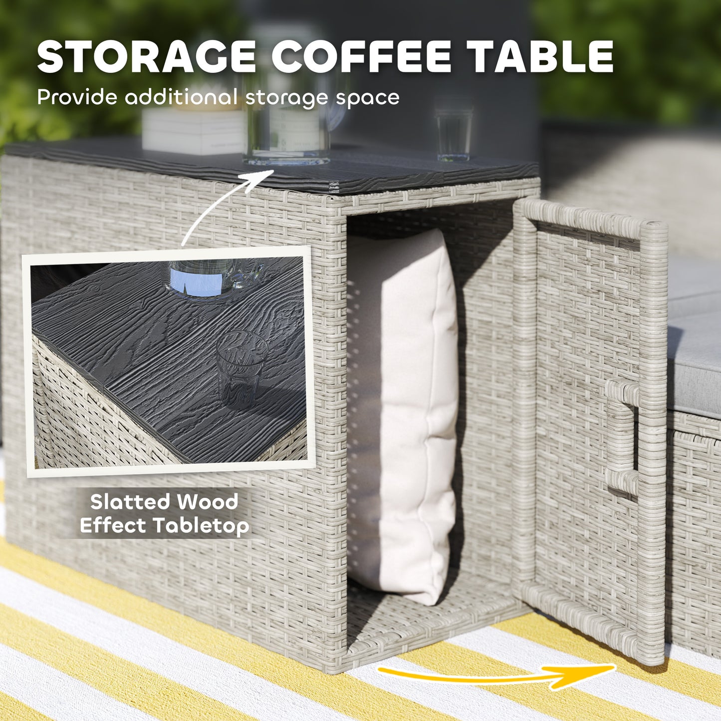 Outsunny 5 Piece Rattan Garden Furniture Set with Storage Table, Footstools, Cushions, Grey