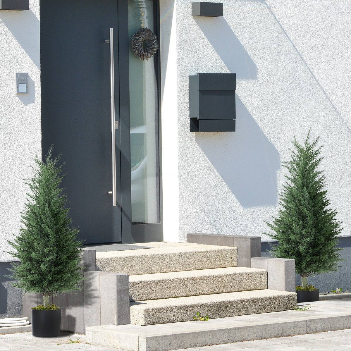 HOMCOM Artificial Cypress Tree, 90 cm Fake Cypress Tree with Plastic Pots, UV-Resistant Faux Plants for Garden Front Porch Decoration, 2 Pack