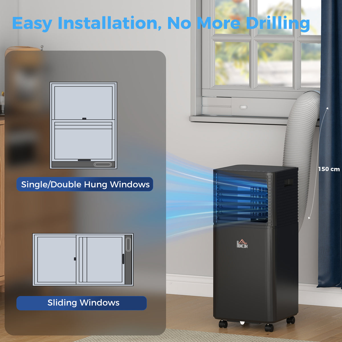HOMCOM 7000 BTU 4-In-1 Portable Air Conditioner Unit Cooling Dehumidifying Ventilating for Room up to 26m², with Fan, Remote, 24H Timer, Window Mount Kit, R290, A Energy Efficiency
