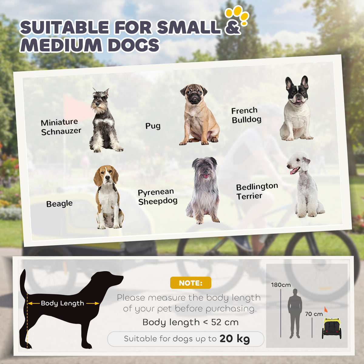 PawHut Dog Bike Trailer with Flip-Down Ramp Tailgate, Quick Release Frame, Universal Bicycle Coupler, Reflectors, Yellow