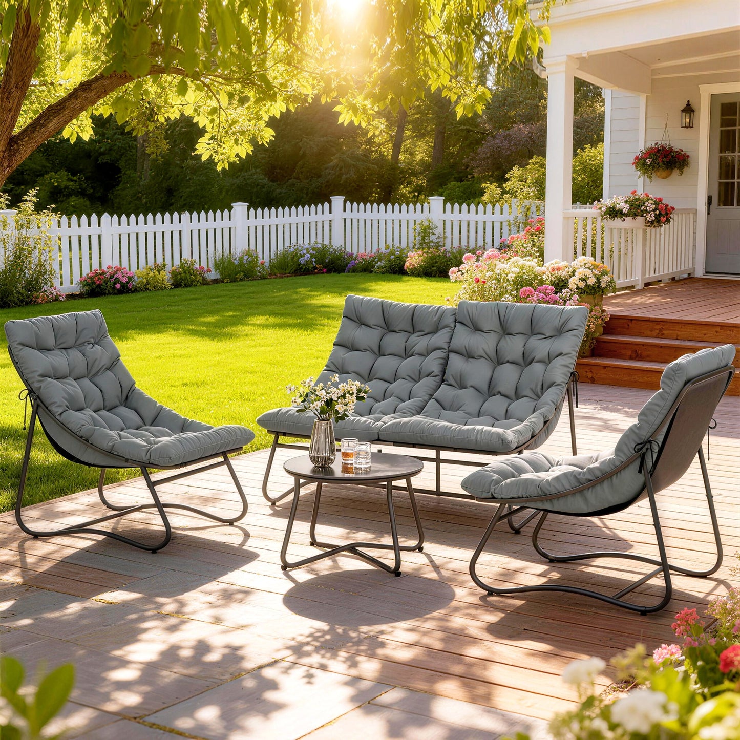 Outsunny Four-Piece Curved Seat Garden Sofa Set - Grey/Black