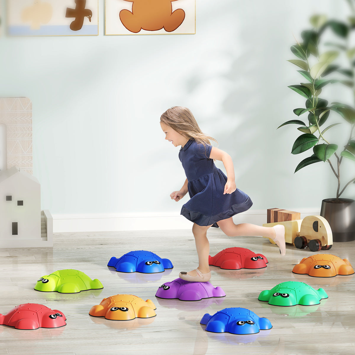 AIYAPLAY 9-Piece Balance Stepping Stones with Non-Slip Edge, Indoor Outdoor Obstacle Course for Ages 3-8 Years, Multicoloured