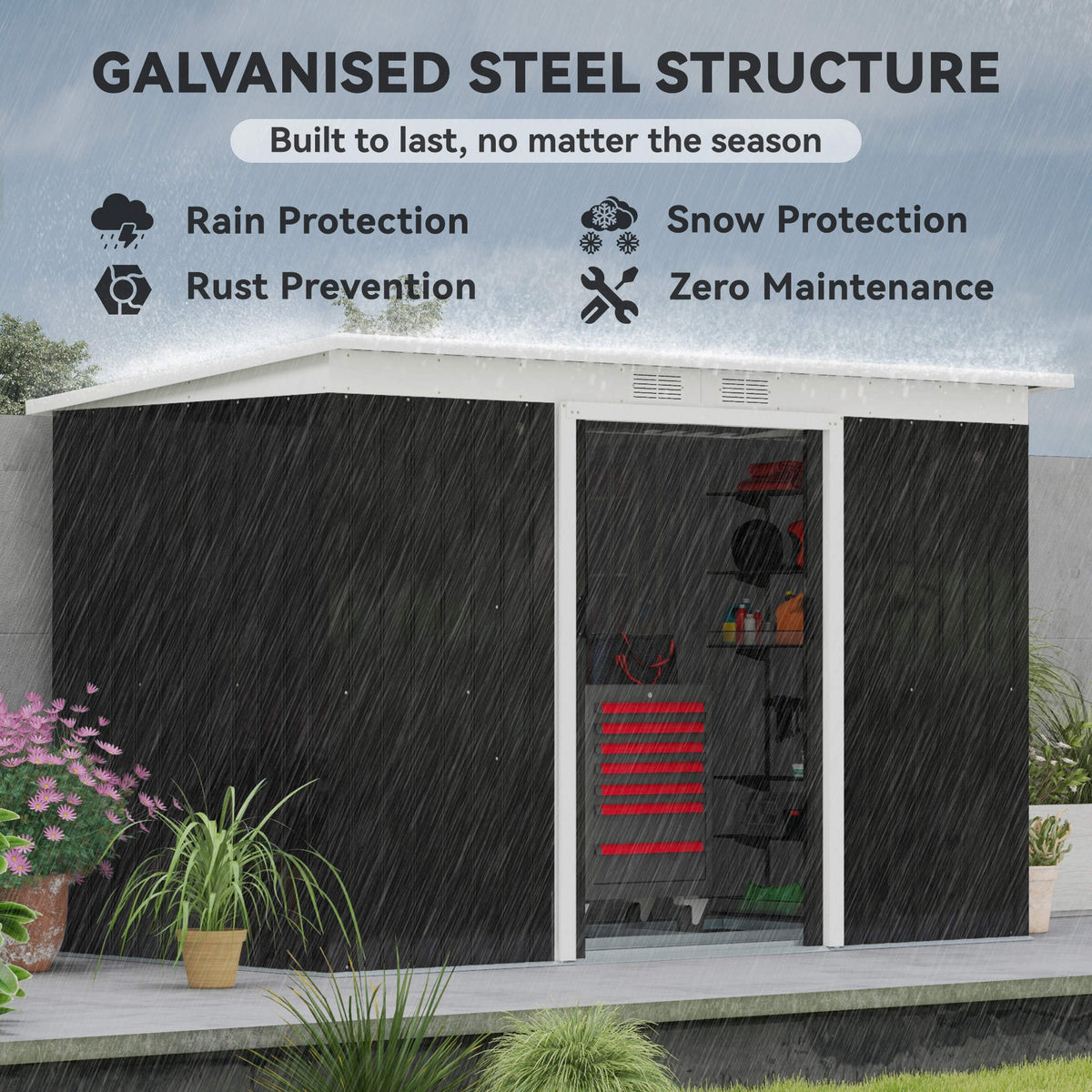Outsunny dark gray galvanized steel garden shed with double doors