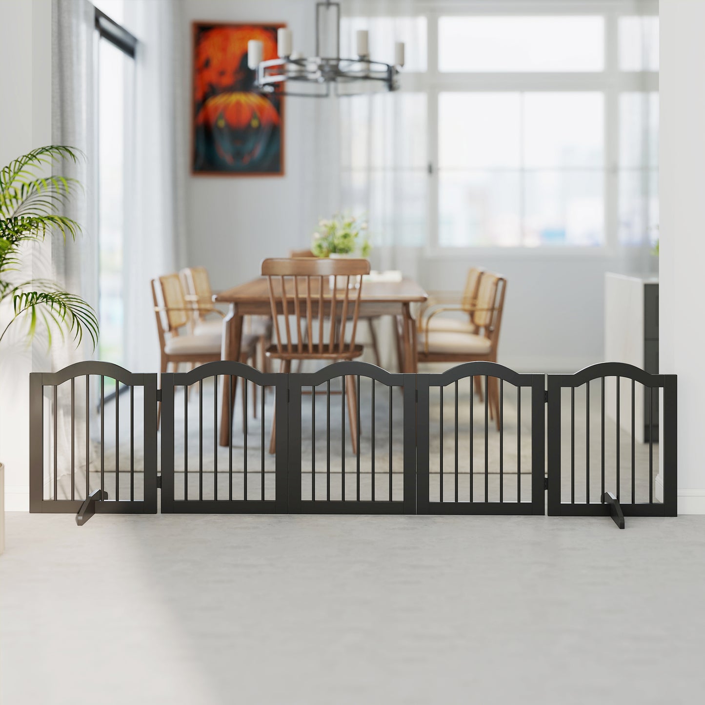 PawHut Wooden Foldable Dog Gate Panel Pet Fence Freestanding Safety Barrier for the House, Doorway, Stairs (Black)