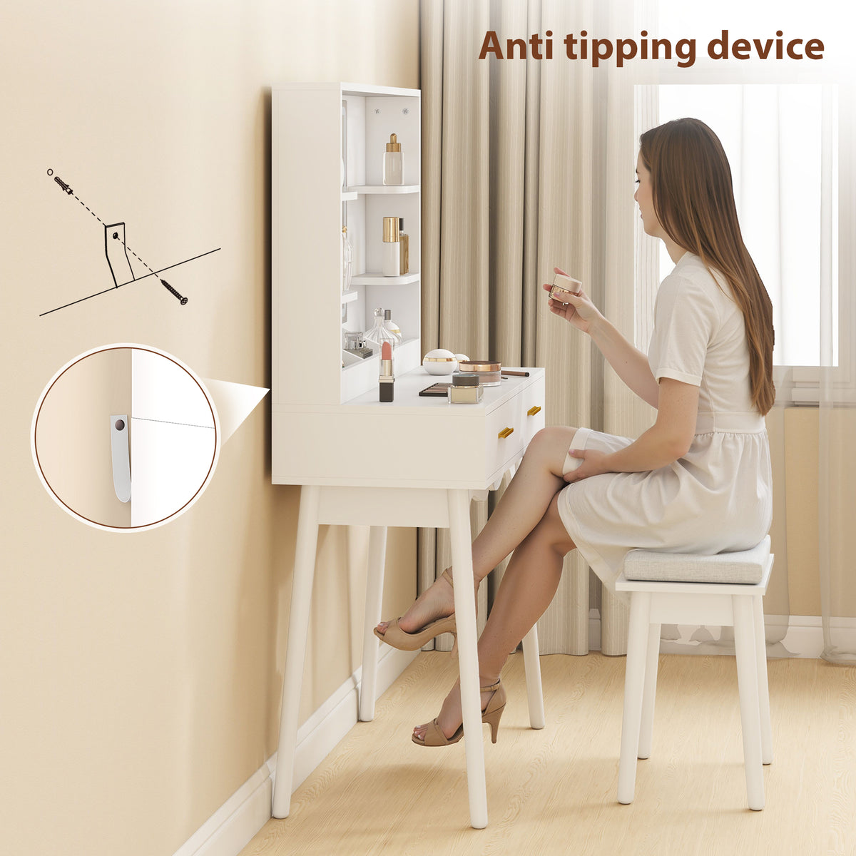 HOMCOM Elegant Dressing Table, with LED Mirror - White