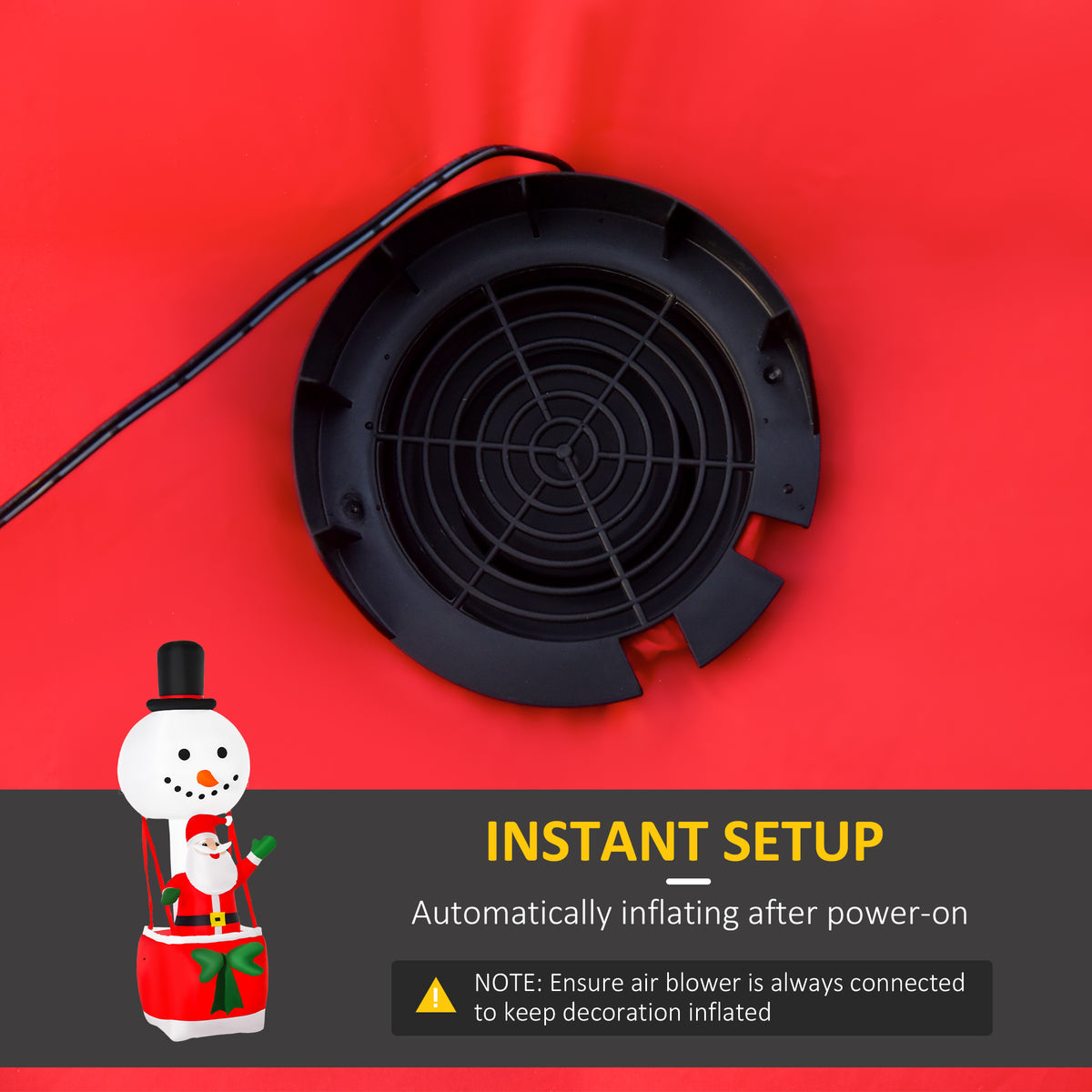 Inflatable Santa and snowman decoration with a built-in air blower