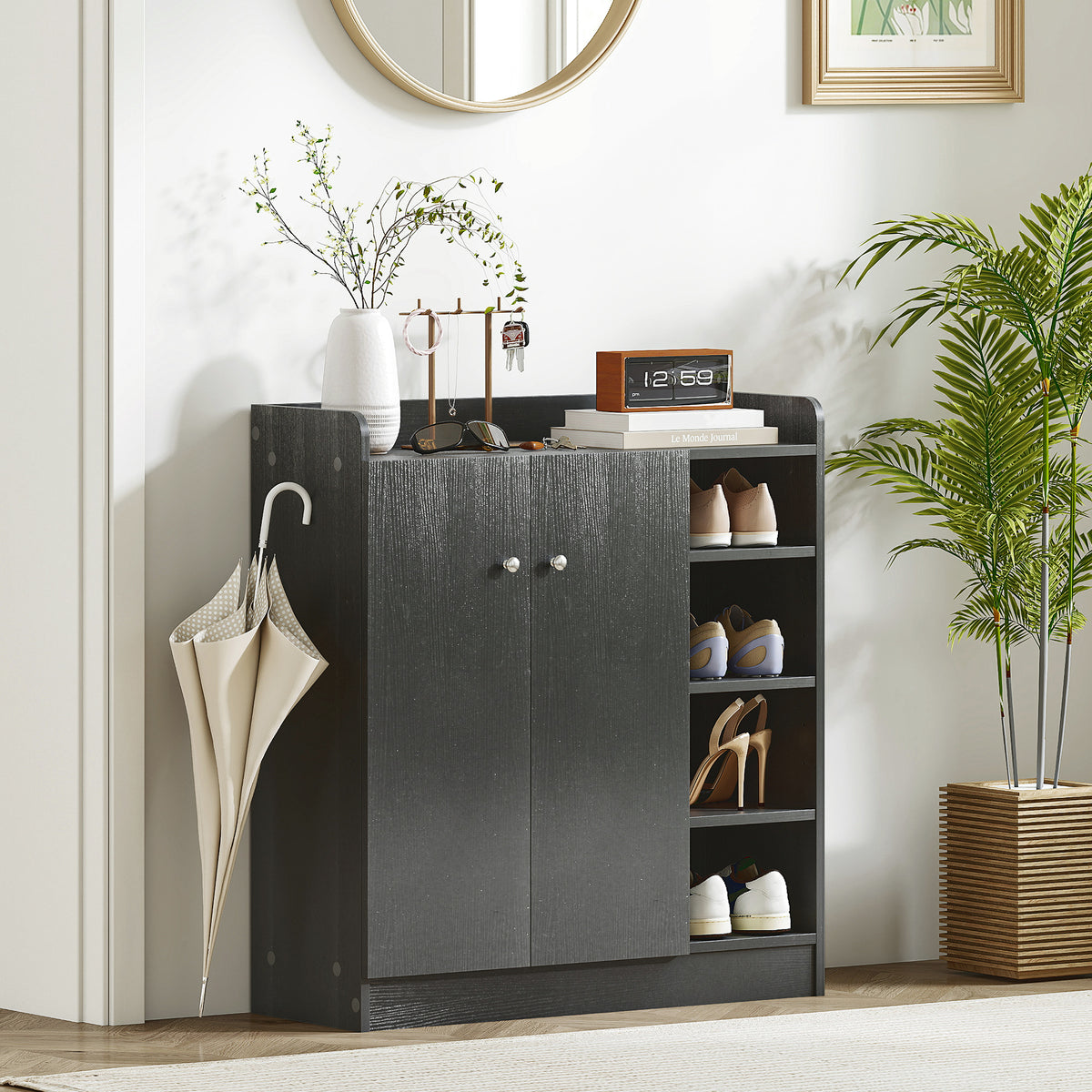 HOMCOM Shoe Storage Cabinet with Adjustable Shelves - Black