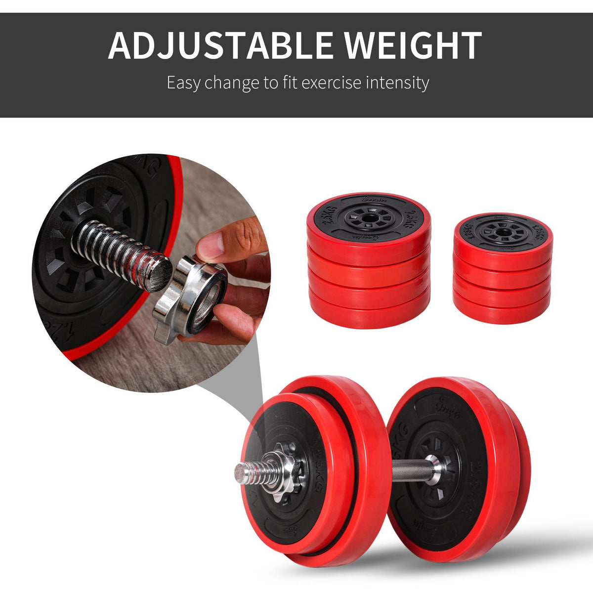 HOMCOM adjustable dumbbell with removable red plates and star-shaped collars