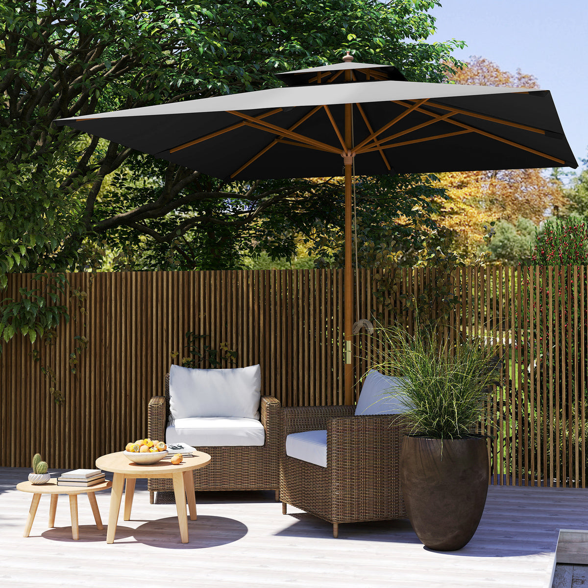 Outsunny 3 m Square Garden Parasol - Black