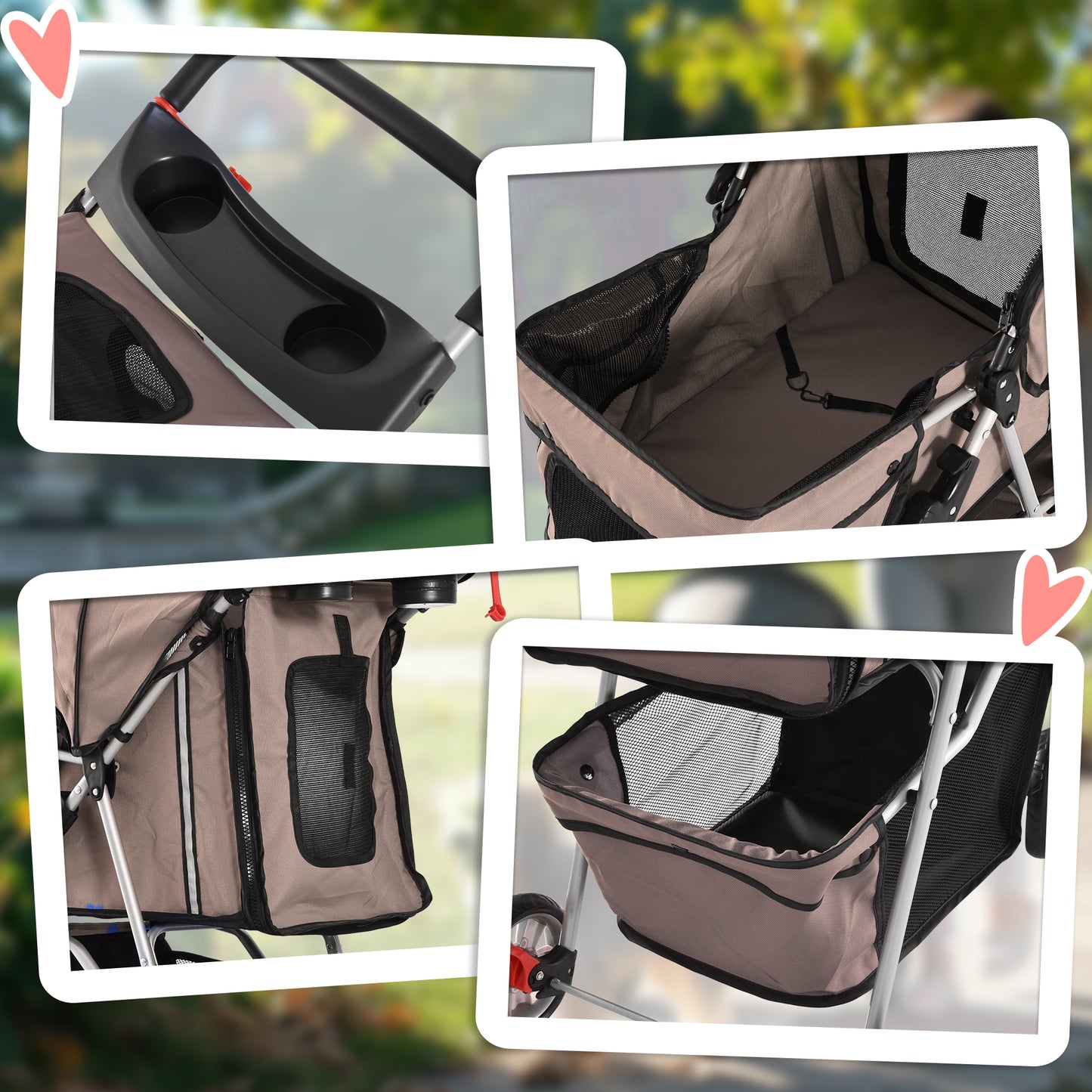 PawHut 3 Wheel Pet Stroller for Small and Miniature Dogs, Brown