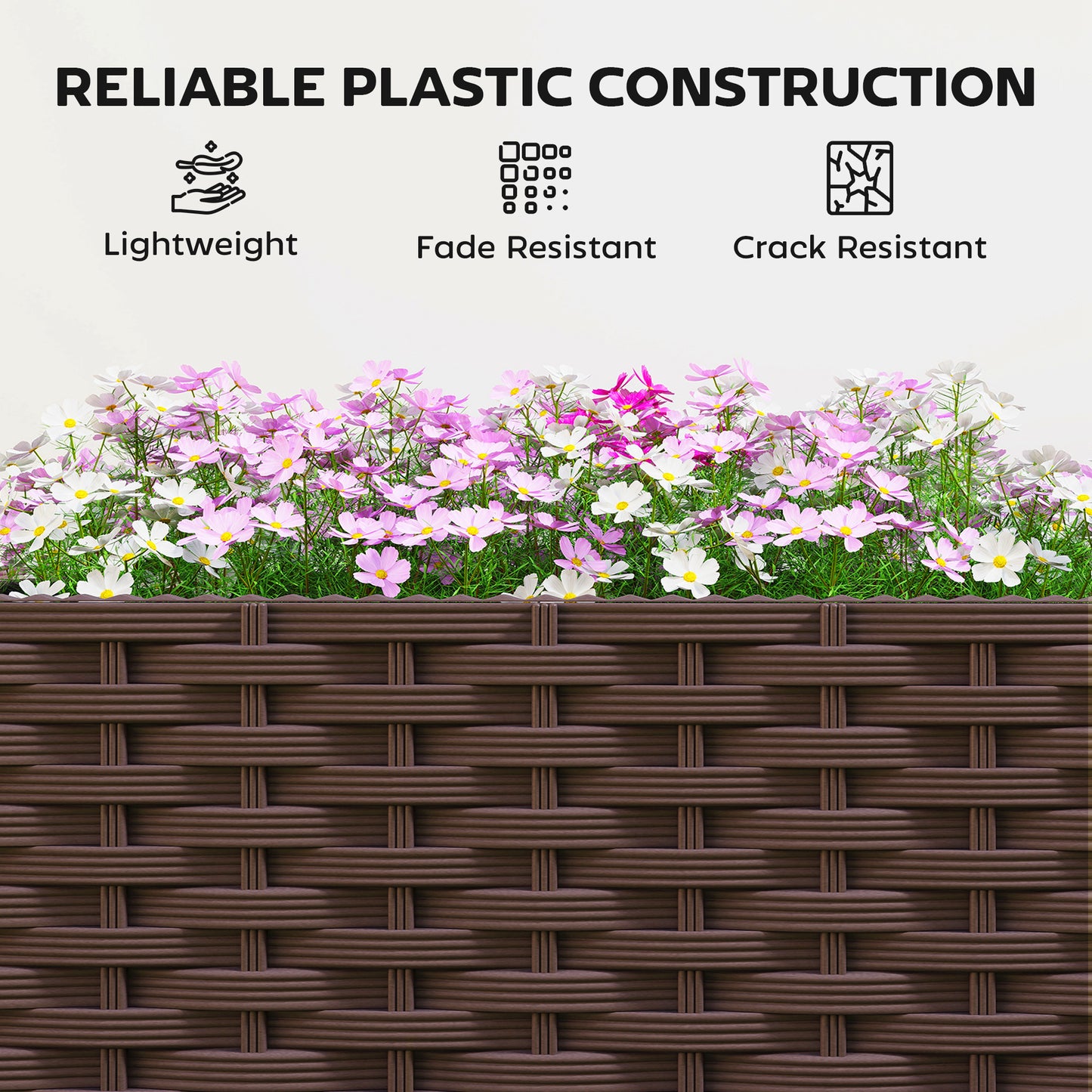 Outsunny Plastic Raised Planter with Trellis, Self Watering Raised Bed for Garden with Wheels, Drainage Holes and Plugs