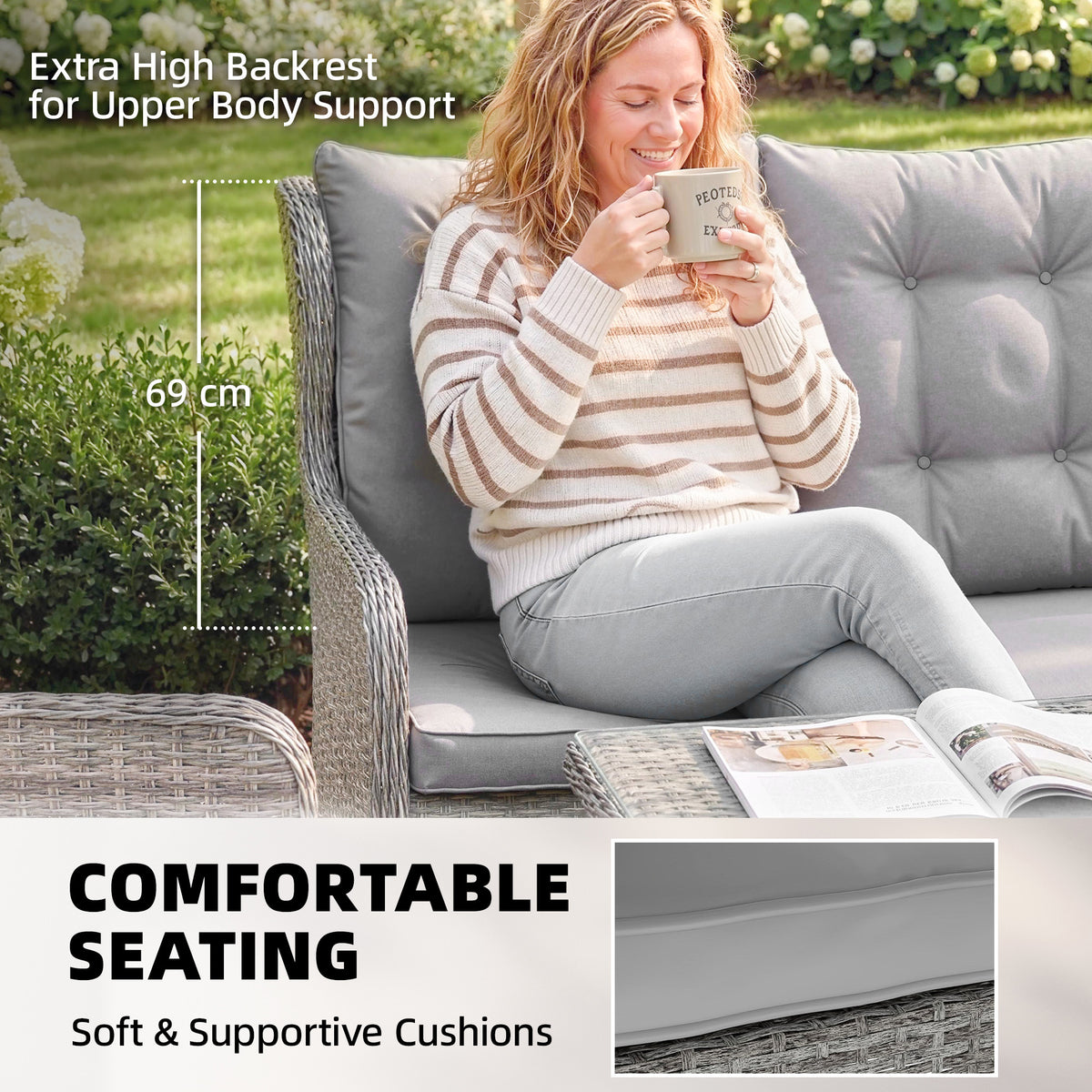 Outsunny 5 Seater Rattan Garden Furniture Set with Sofa, Reclining Chairs, Table, Patio Rattan Furniture Sofa Sets, Grey