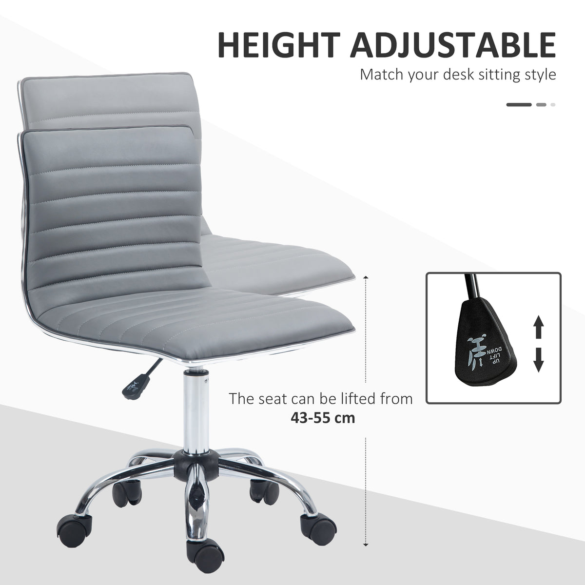 HOMCOM light gray office chair with height-adjustable seat and padded back