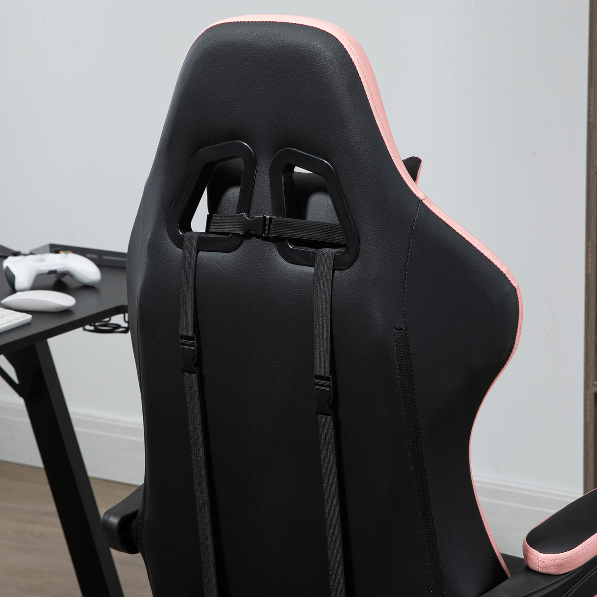 Vinsetto Gaming Chair, Computer Gamer Chair with Reclining High Back, Headrest, Lumbar Support, Footrest, Swivel Wheels, PU Leather, Adjustable Height for Home, Black and Pink