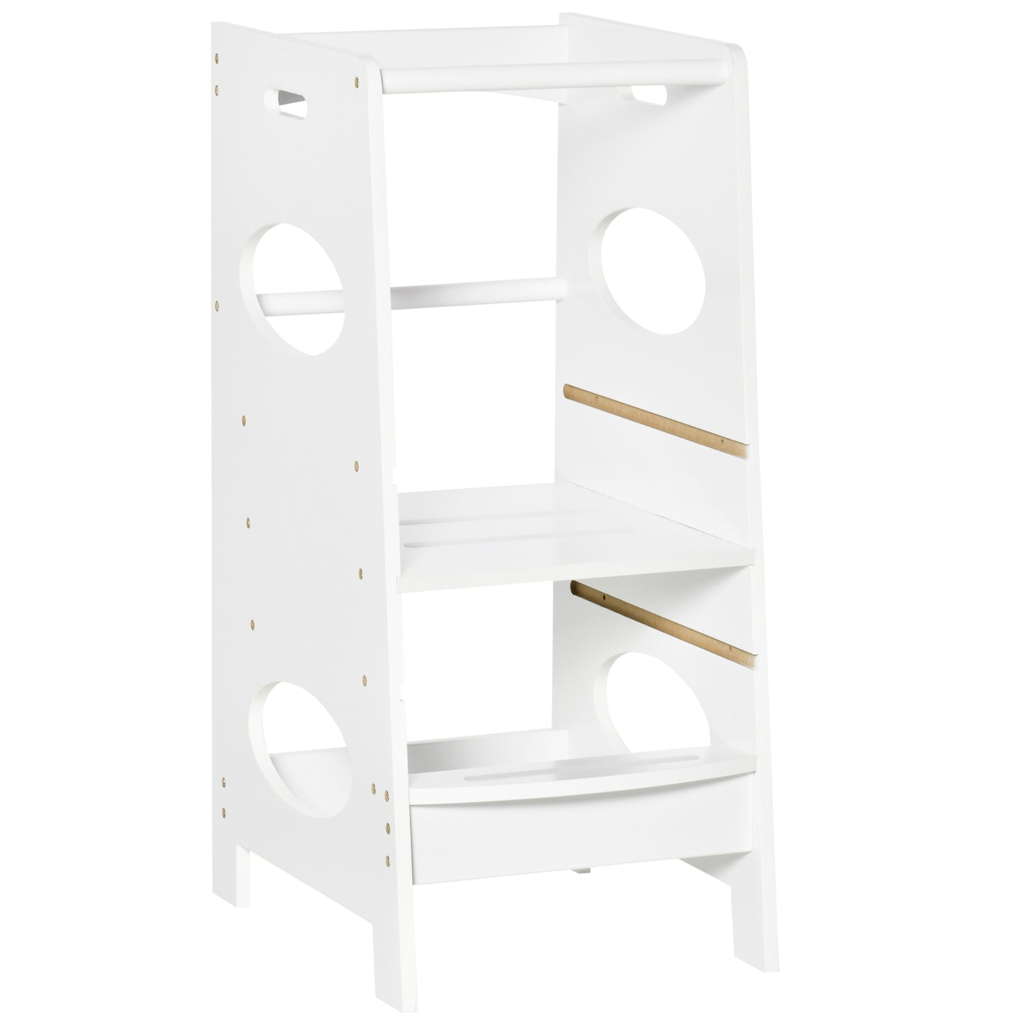 Photo of HOMCOM Toddler Step Stool Kids Adjustable Standing Tower with Safety Rail for Kitchen Counter White in White colour on a white background