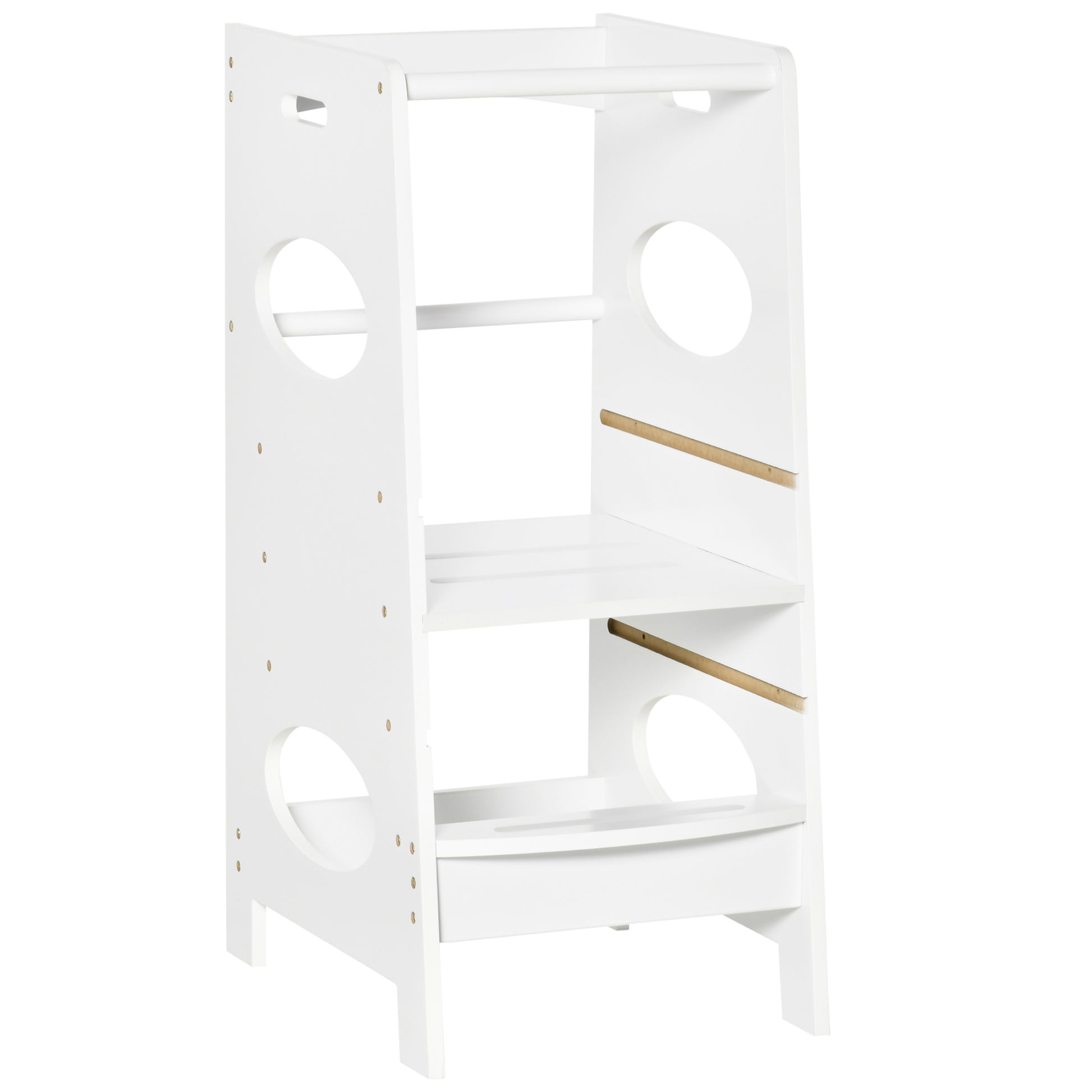 Photo of HOMCOM Toddler Step Stool Kids Adjustable Standing Tower with Safety Rail for Kitchen Counter White in White colour on a white background