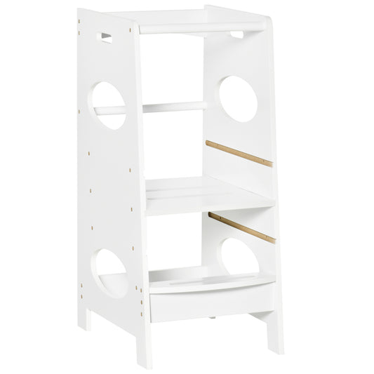 Photo of HOMCOM Toddler Step Stool Kids Adjustable Standing Tower with Safety Rail for Kitchen Counter White in White colour on a white background