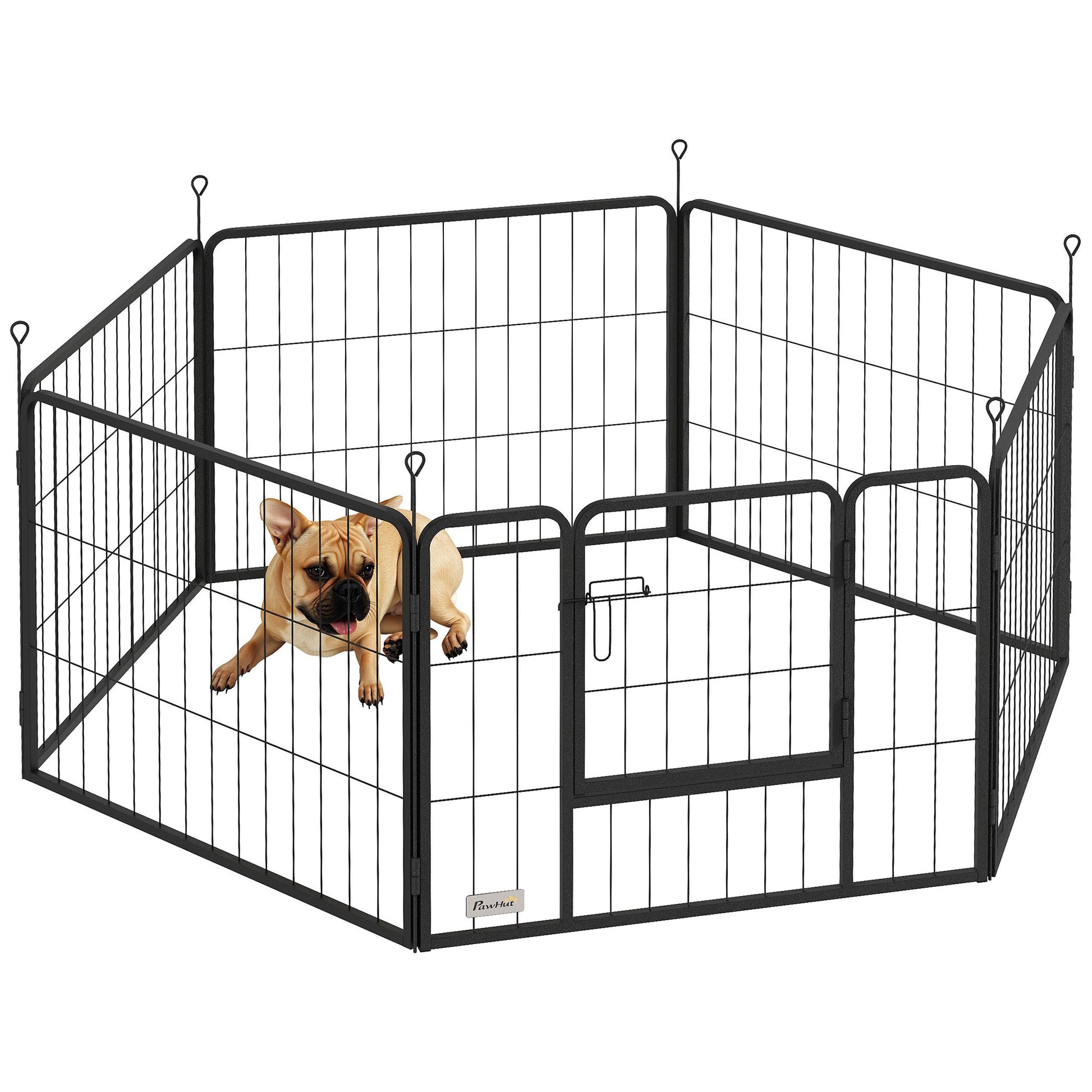 Photo of PawHut 6 Panels Dog Playpen, Portable Detachable Puppy Pen with Door, for Small Dogs, 60cm High, Grey in Grey colour on a white background
