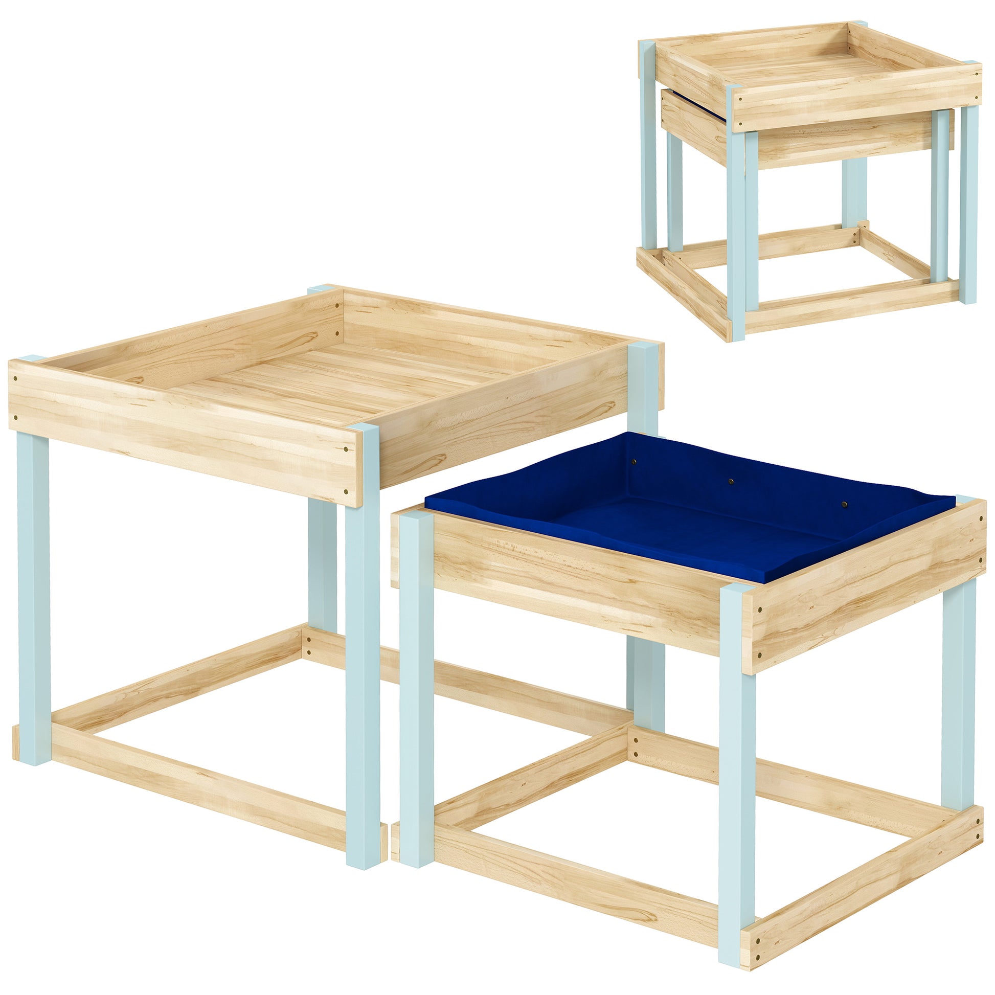 Photo of AIYAPLAY 2 PCS Wooden Outdoor Sand and Water Play Tables with Bottom Liner for Kids Aged 3-8 Years Old, Natural Wood Finish in Finish colour on a white background
