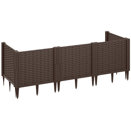 Photo of Outsunny Plastic Raised Garden Bed, Modular Planter Box Kit, Garden Fence Edging Border for Flowers, Vegetables, Herbs, Brown in Brown colour on a white background