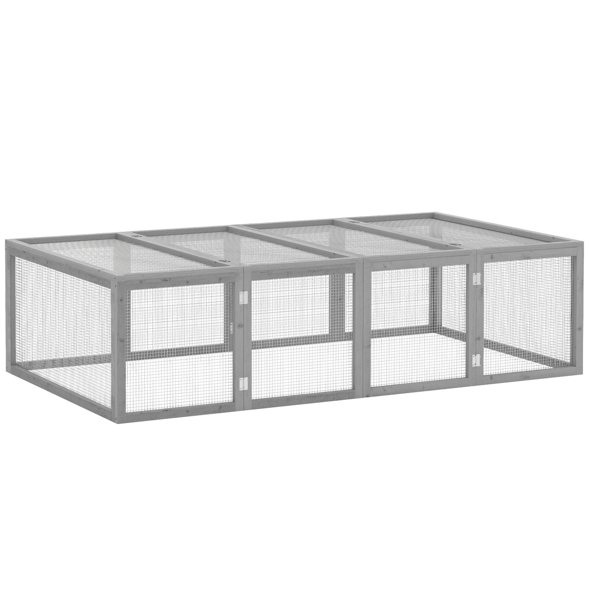 Photo of PawHut 6ft Outdoor Rabbit Hutch for 2-4 Rabbits, Fir Wood Run with Wire Mesh & Openable Roof, 181 x 100 x 48 cm, Grey in Grey colour on a white background