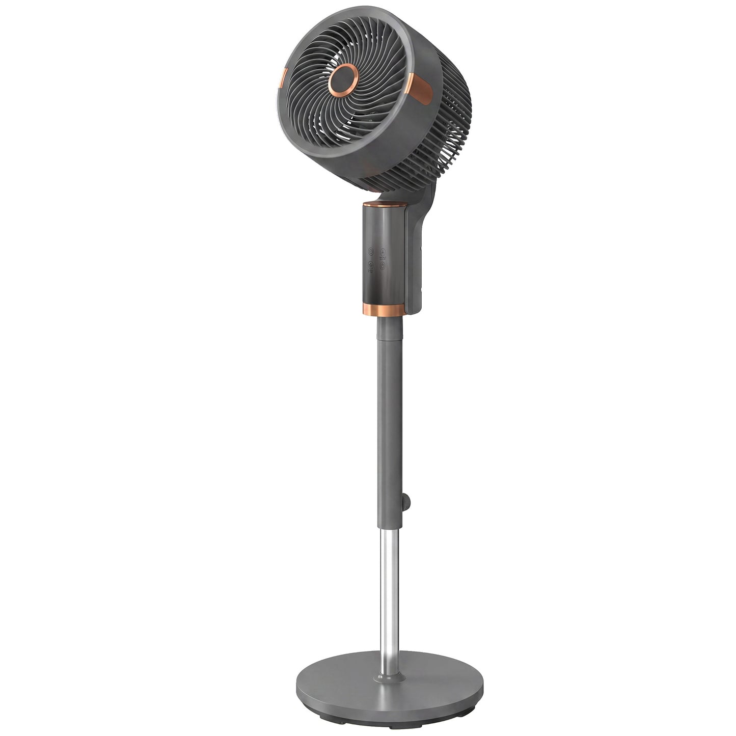 Photo of HOMCOM 20 dB Silent Standing Fan for Bedroom, 44" Pedestal Fan with 90° Oscillating, 8 Speeds and LED Light, Grey in Grey colour on a white background