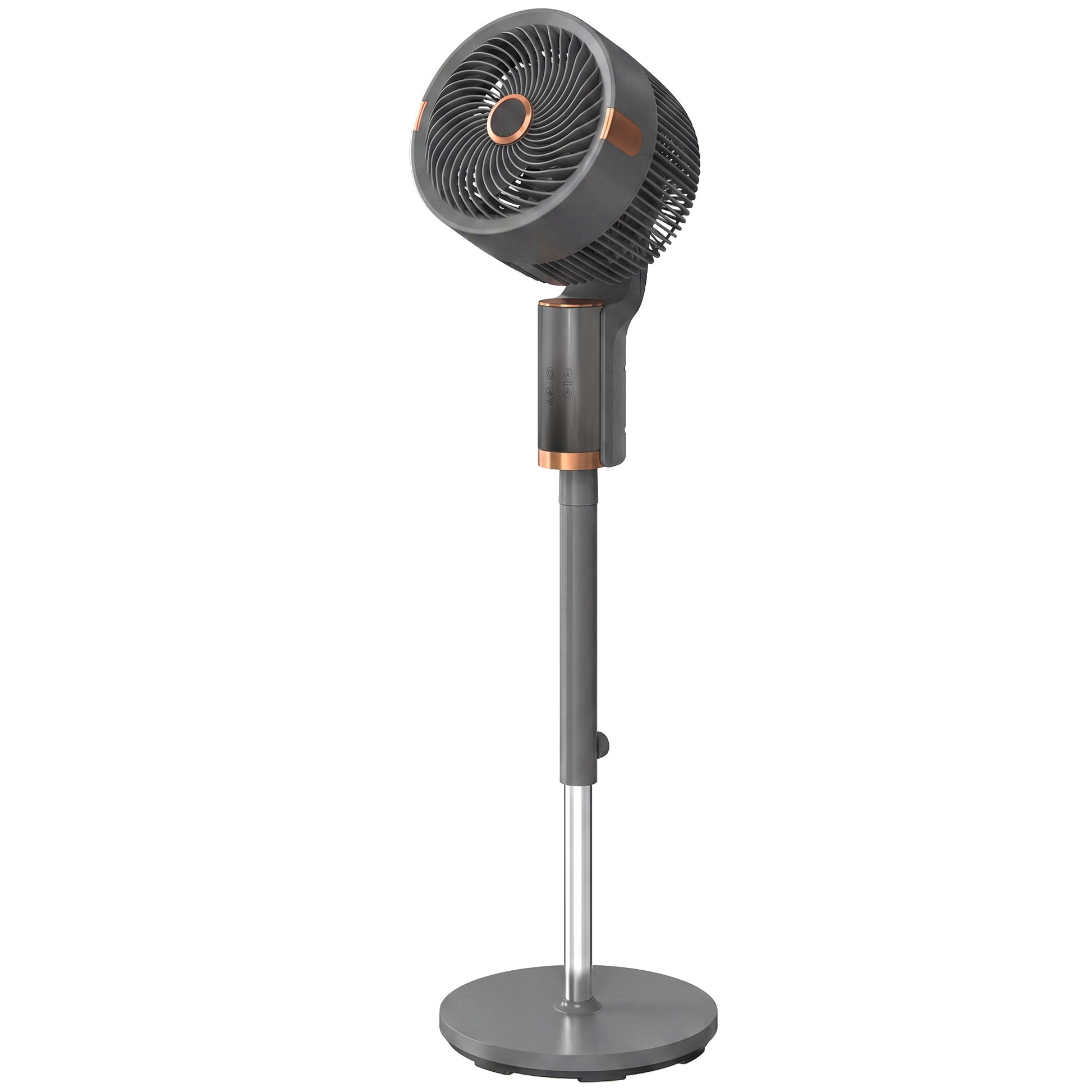 Photo of HOMCOM 20 dB Silent Standing Fan for Bedroom, 44" Pedestal Fan with 90° Oscillating, 8 Speeds and LED Light, Grey in Grey colour on a white background