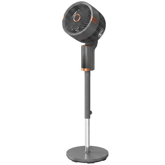 Photo of HOMCOM 20 dB Silent Standing Fan for Bedroom, 44" Pedestal Fan with 90° Oscillating, 8 Speeds and LED Light, Grey in Grey colour on a white background