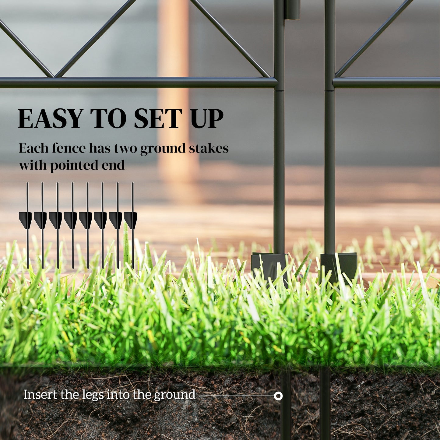 Outsunny 43in x 11.5ft Decorative Garden Fencing, Rustproof Metal Wire Picket Fence Panels, Black
