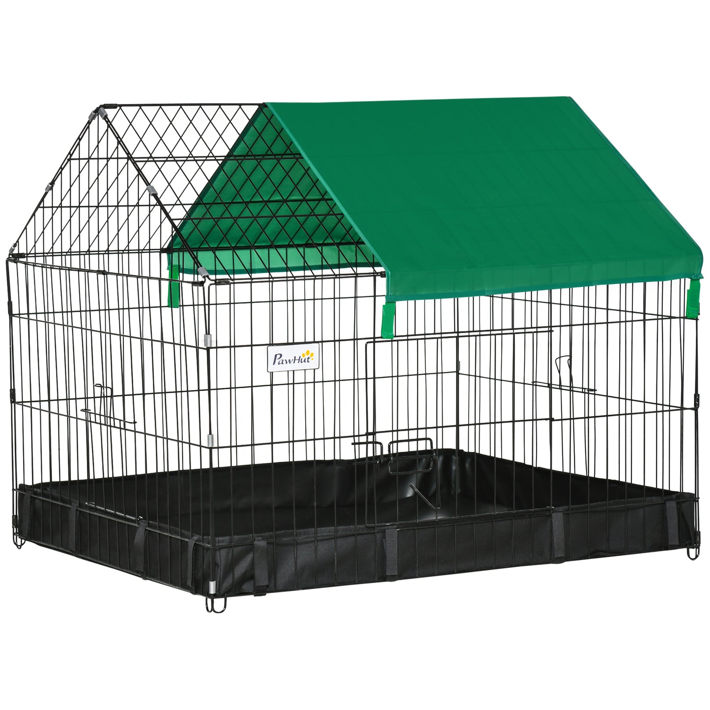 Photo of PawHut Rabbit Cage Guinea Pig Playpen Small Animal House for Kitties Puppies, w/ Water Proof Oxford Roof Floor 90 x 75 x 75 cm in cm colour on a white background