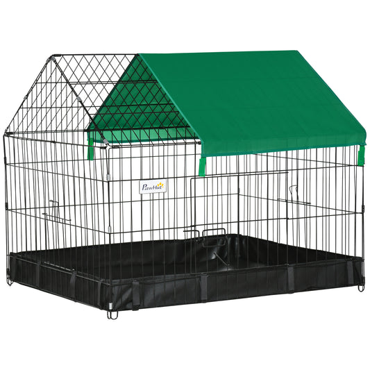 Photo of PawHut Rabbit Cage Guinea Pig Playpen Small Animal House for Kitties Puppies, w/ Water Proof Oxford Roof Floor 90 x 75 x 75 cm in cm colour on a white background