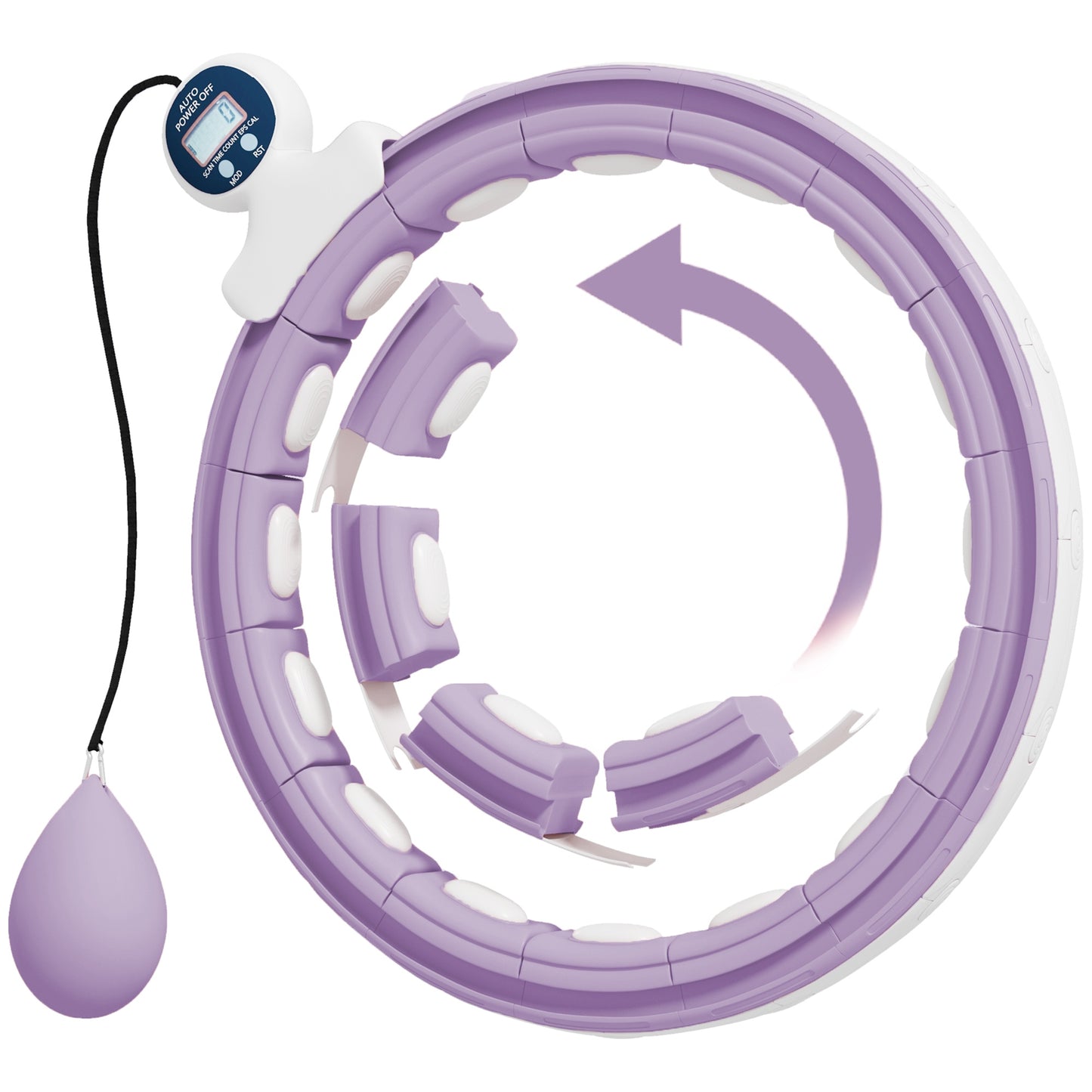 Photo of SPORTNOW Smart Weighted Hula Hoop, Massage Hula Ring w/ 16 Detachable Knots, 360° Auto-Rotating Ball, Digital Counter, Purple in Purple colour on a white background