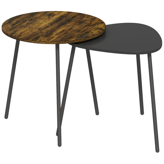 Photo of HOMCOM Nesting Side Table Set of 2 - Rustic Brown in Brown colour on a white background