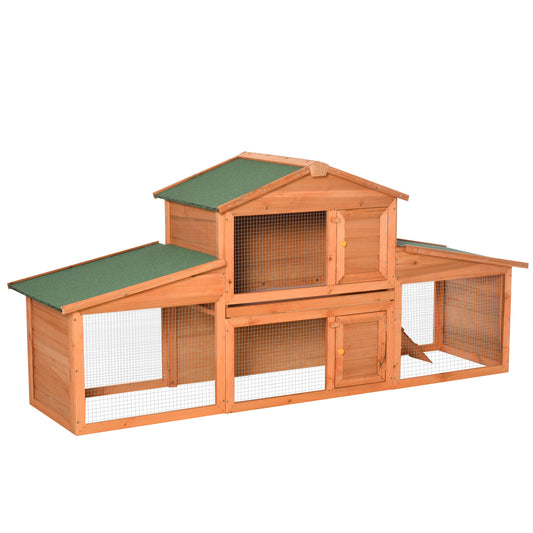 Photo of PawHut Large Rabbit Hutch Outdoor, Guinea Pig Hutch, Wooden Small Animal House, with Rabbit Run, 215 x 63 x 97 cm in cm colour on a white background