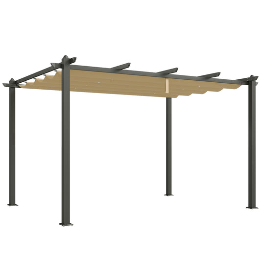 Photo of Outsunny 3 x 4m Aluminium Pergola, with Retractable Roof - Khaki in Khaki colour on a white background