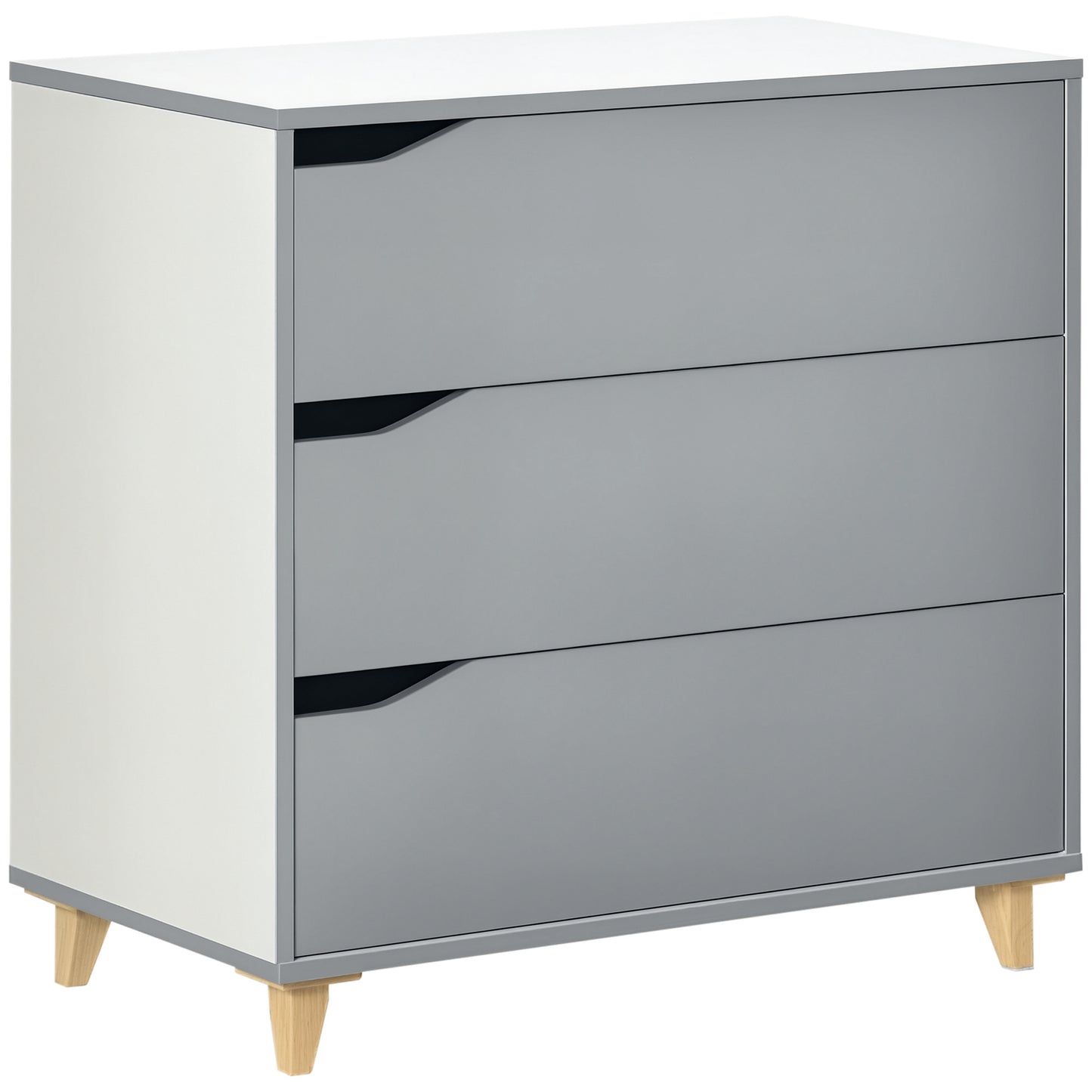 Photo of HOMCOM Drawer Chest, 3-Drawer Storage Cabinet Unit with Pine Wood Legs for Bedroom, Living Room, 75cmx42cmx75cm, Grey in Grey colour on a white background