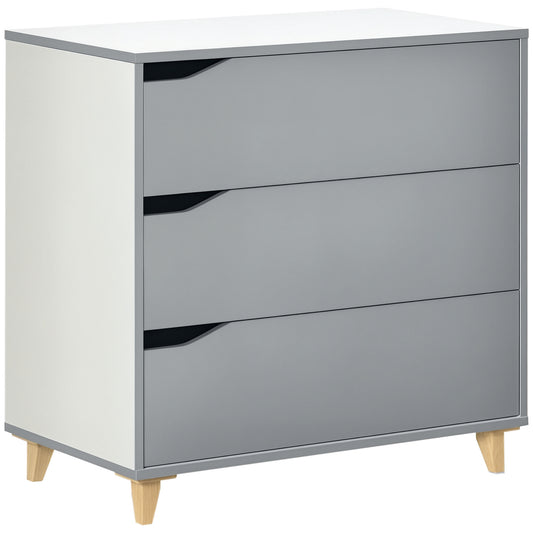 Photo of HOMCOM Drawer Chest, 3-Drawer Storage Cabinet Unit with Pine Wood Legs for Bedroom, Living Room, 75cmx42cmx75cm, Grey in Grey colour on a white background