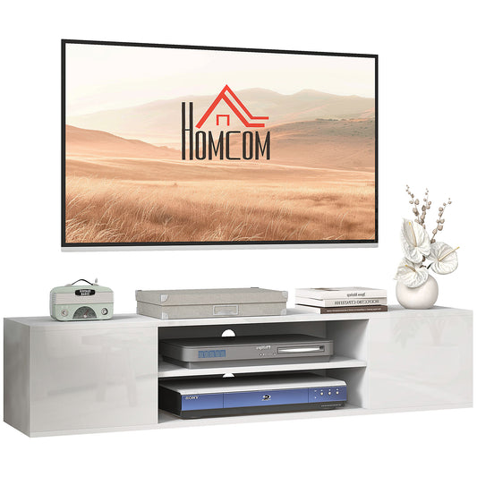 Photo of HOMCOM Floating TV Stand Cabinet for TVs up to 60", Wall Mounted TV Unit with Open Shelf, Storage Cupboards and Cable Management for Living Room, White in White colour on a white background
