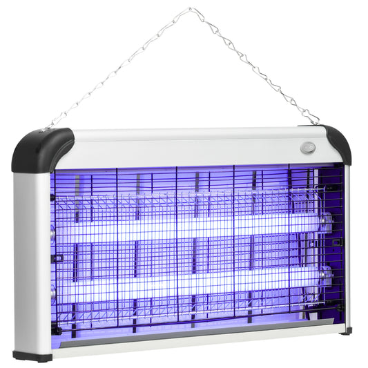 Photo of Outsunny 30W Electric Fly Zapper, Bug Zapper with UK Plug, 2 UV Bulbs, Hanging Chain, On/Off Switch and Removable Catch Tray, 60㎡ Coverage Insect Mosquito Killer for Indoor and Outdoor Use, Silver in Silver colour on a white background